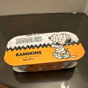 NIB Peanuts Snoopy Candy Corn Puffer Jacket Ceramic Ramekins Autumn Set of 2